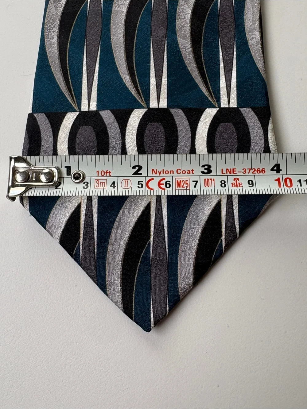 Mark Alexander Men's Silk Tie Extra Long Abstract Geometric Teal Silver Gray